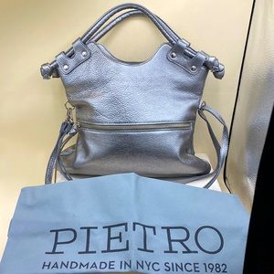 Vintage Pre-Owned Silver Metallic Crossbody Bag with matching dust bag